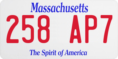 MA license plate 258AP7
