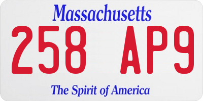 MA license plate 258AP9
