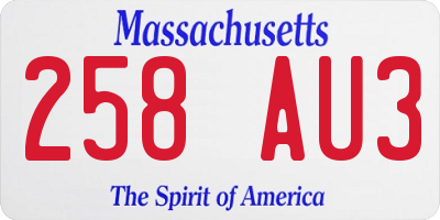 MA license plate 258AU3