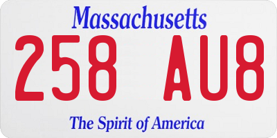 MA license plate 258AU8
