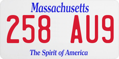 MA license plate 258AU9