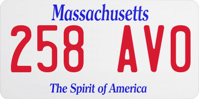 MA license plate 258AV0