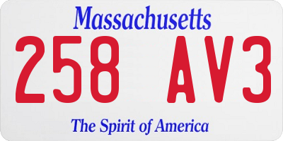 MA license plate 258AV3
