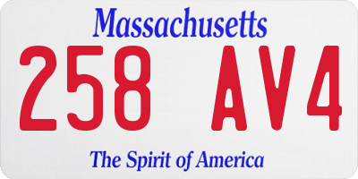 MA license plate 258AV4