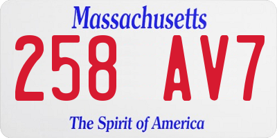 MA license plate 258AV7