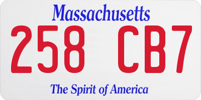 MA license plate 258CB7