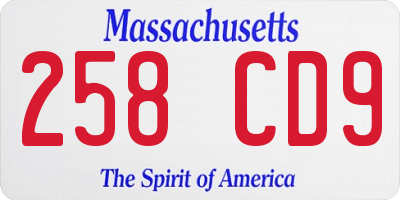 MA license plate 258CD9