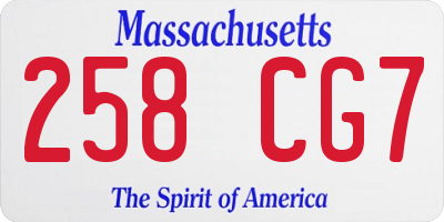 MA license plate 258CG7