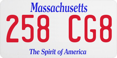 MA license plate 258CG8