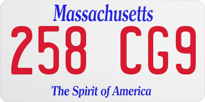 MA license plate 258CG9