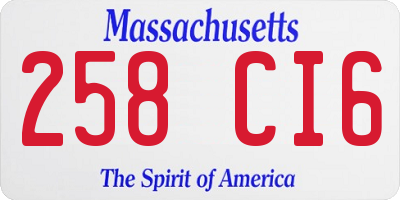 MA license plate 258CI6