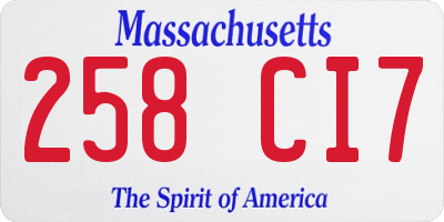 MA license plate 258CI7
