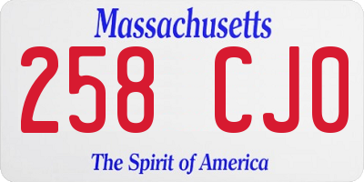 MA license plate 258CJ0
