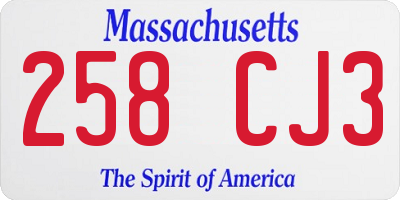 MA license plate 258CJ3