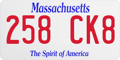 MA license plate 258CK8