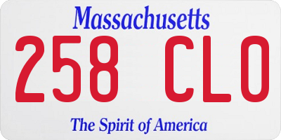 MA license plate 258CL0