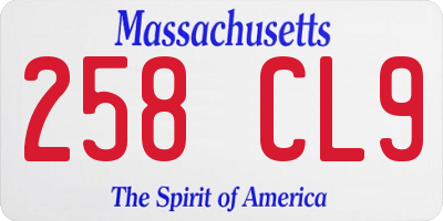 MA license plate 258CL9