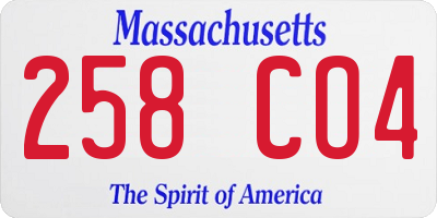 MA license plate 258CO4