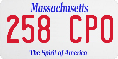 MA license plate 258CP0