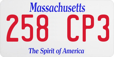 MA license plate 258CP3