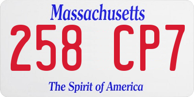 MA license plate 258CP7