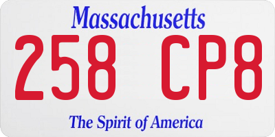 MA license plate 258CP8