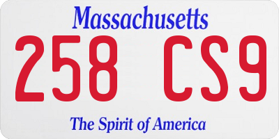 MA license plate 258CS9