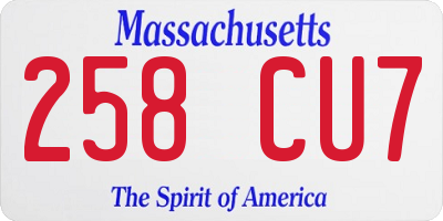 MA license plate 258CU7