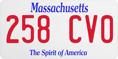 MA license plate 258CV0