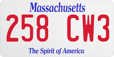 MA license plate 258CW3