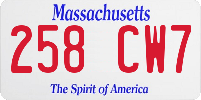 MA license plate 258CW7