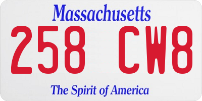 MA license plate 258CW8