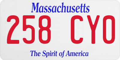 MA license plate 258CY0