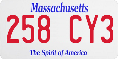 MA license plate 258CY3