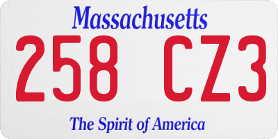 MA license plate 258CZ3