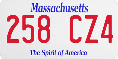 MA license plate 258CZ4