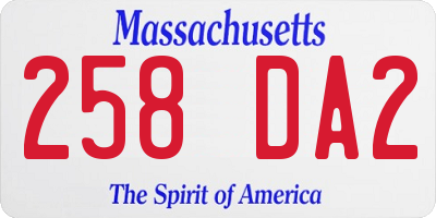 MA license plate 258DA2