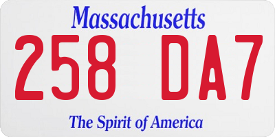 MA license plate 258DA7
