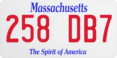 MA license plate 258DB7