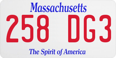 MA license plate 258DG3