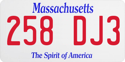 MA license plate 258DJ3