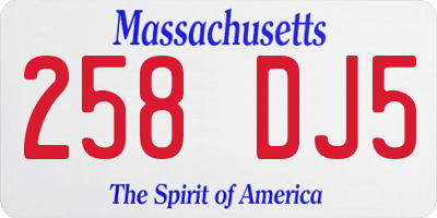 MA license plate 258DJ5