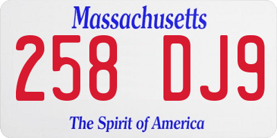 MA license plate 258DJ9