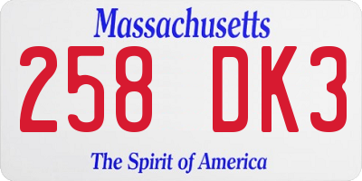 MA license plate 258DK3