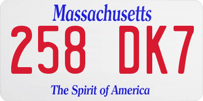 MA license plate 258DK7