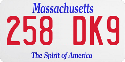 MA license plate 258DK9