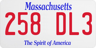 MA license plate 258DL3