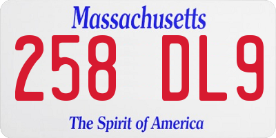 MA license plate 258DL9