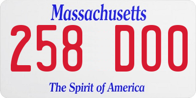 MA license plate 258DO0