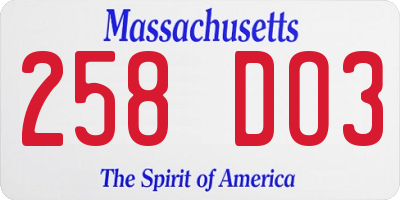 MA license plate 258DO3
